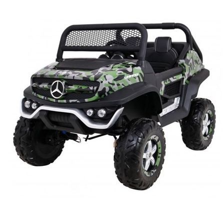 Voiture enfant électrique Mercedes Unimog camouflage 4 roues motrices