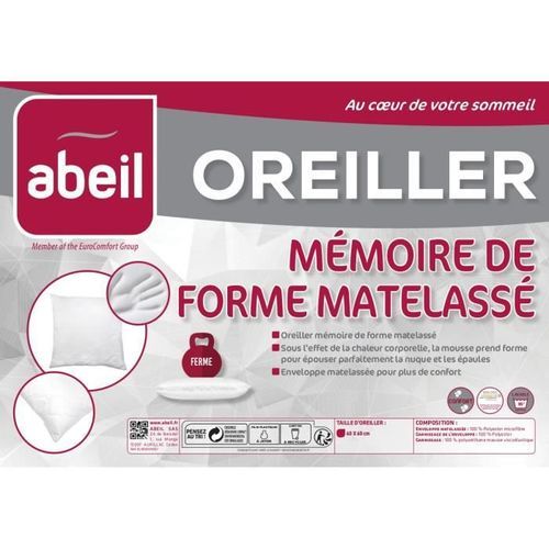 ABEIL Oreiller a mémoire de forme matelassé 60x60 cm blanc - Photo n°2; ?>