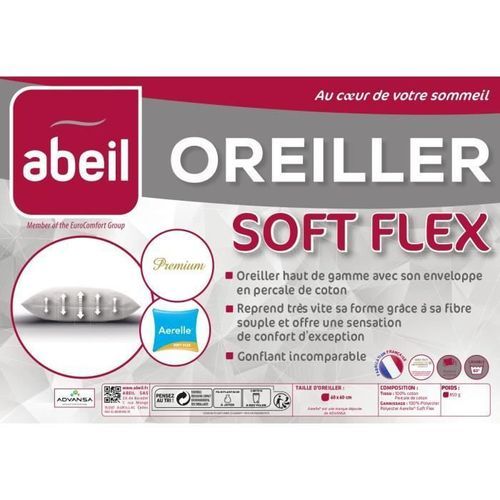 ABEIL Oreiller Aerelle Soft Flex - 60 x 60 cm - Blanc - Photo n°3; ?>