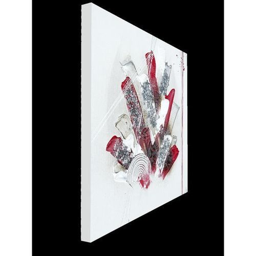 ABSTRAIT Tableau déco toile peinte a la main 50x50 cm rouge, gris et blanc - Photo n°2; ?>