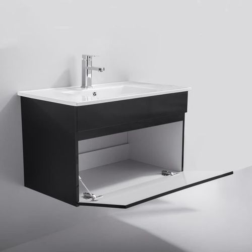 ALBAN Meuble sous vasque 80 cm simple vasque - Noir brillant - Photo n°3; ?>
