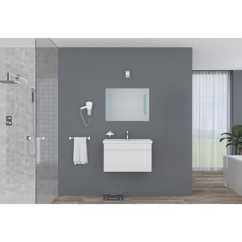 ALBAN salle de bain simple vasque avec miroir L 80 cm - Blanc brillant - Photo n°2; ?>