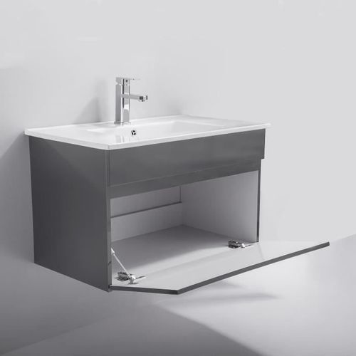 ALBAN salle de bain simple vasque avec miroir L 80 cm - Gris brillant - Photo n°3; ?>