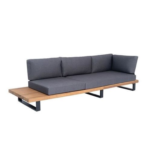 ALUXE Salon de jardin en bois d'acacia et pieds en aluminium, canapé d'angle et une table basse - Photo n°3; ?>