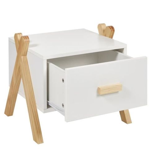AMAROK Chevet enfant - Pin massif et MDF - Blanc/naturel - Style scandinave - L 46 cm - Photo n°3; ?>