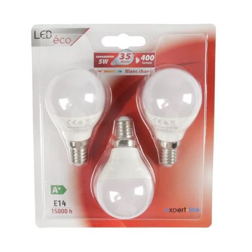 AMPOULE LED ECO SPHERIQUE 5W E14 - LOT DE 3 PIECES - LED SMD - 15000 H - G45 - BLANC CHAUD - Photo n°2; ?>