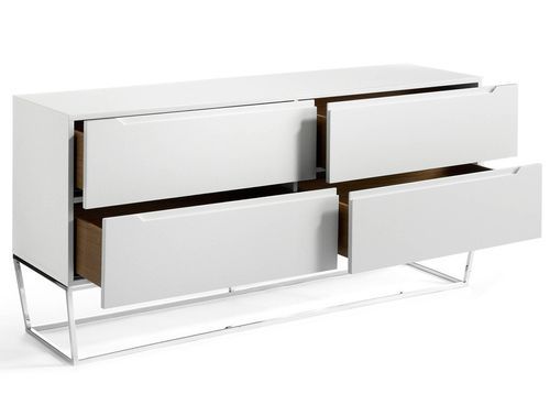 Buffet design 4 tiroirs laqué et pieds acier chromé Romus - Photo n°3; ?>