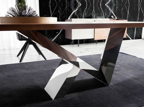 Table rectangulaire plateau bois noyer et pieds acier inoxydable Futura 220 cm - Photo n°3; ?>