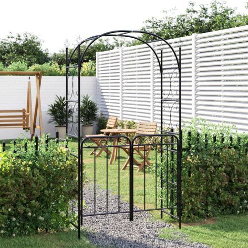 Arche de jardin avec portail noir 108x45x235 cm acier - Photo n°2; ?>