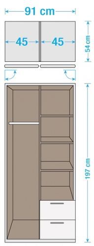 Armoire 2 portes 2 tiroirs avec étagères Blanc et Noyer Kadra 2 - Photo n°2; ?>