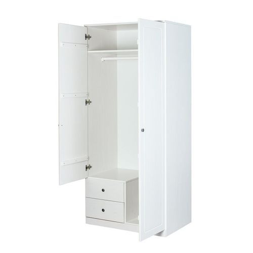 Armoire 2 portes 2 tiroirs pin massif vernis blanc Rika - Photo n°2; ?>