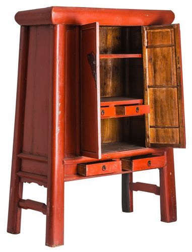 Armoire 2 portes 4 tiroirs orme massif recyclé rouge Jady - Photo n°3; ?>