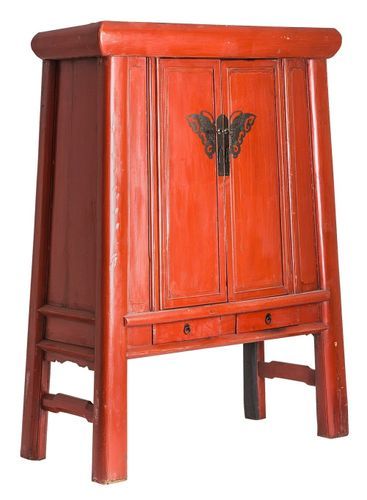 Armoire 2 portes 4 tiroirs orme massif recyclé rouge Jady - Photo n°2; ?>