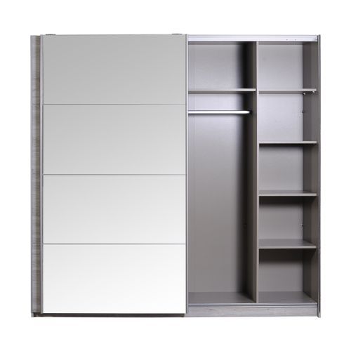 Armoire 2 portes coulissantes chêne gris et miroir Maeva 230 cm - Photo n°2; ?>