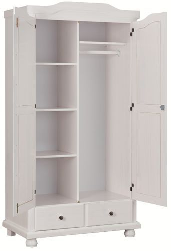 Armoire 2 portes 2 tiroirs pin massif vernis blanc Batiste - Photo n°2; ?>