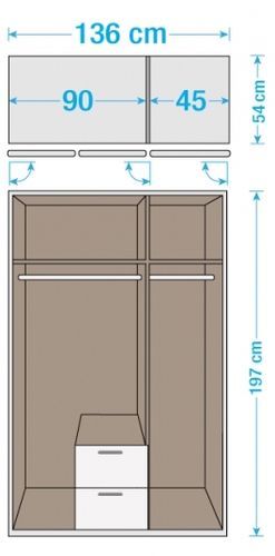 Armoire 3 portes 2 tiroirs avec étagères Blanc et Noyer Kadra 3 - Photo n°2; ?>