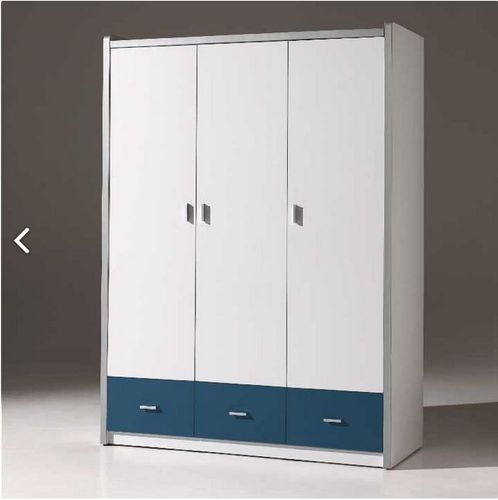 Armoire 3 portes 3 tiroirs bois blanc et bleu Bonny - Photo n°3; ?>