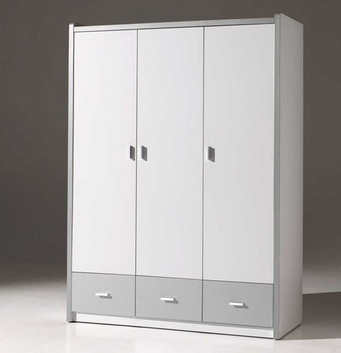 Armoire 3 portes 3 tiroirs bois blanc et gris Bonny - Photo n°3; ?>