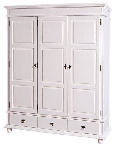Armoire 3 portes 3 tiroirs pin massif blanc Kanty - Photo n°2; ?>