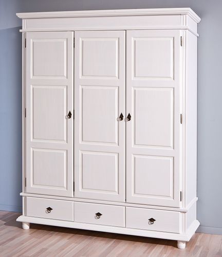 Armoire 3 portes 3 tiroirs pin massif blanc Kanty - Photo n°3; ?>