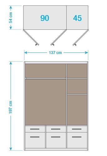 Armoire 3 portes battante 6 tiroirs blanc brillant et chêne Sonoma Bello - Photo n°2; ?>