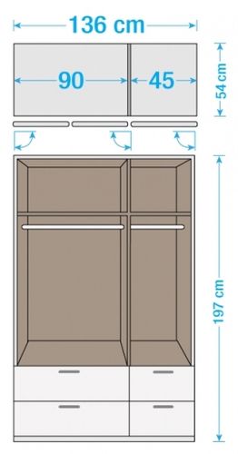 Armoire 3 portes battantes 4 tiroirs Blanc et Noyer Kadra 4 - Photo n°2; ?>