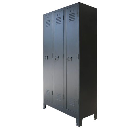Armoire 3 portes métal noir industriel Kibane 90 cm - Photo n°2; ?>