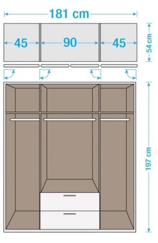 Armoire 4 portes 2 tiroirs Blanc et Noyer Kadra 3 - Photo n°2; ?>
