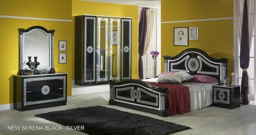 Armoire 4 portes bois brillant noir et gris Savana - Photo n°2; ?>