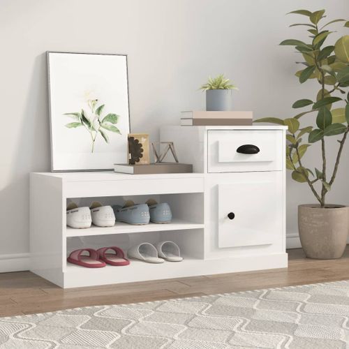 Armoire à chaussure blanc brillant 100x42x60 cm bois ingénierie - Photo n°2; ?>