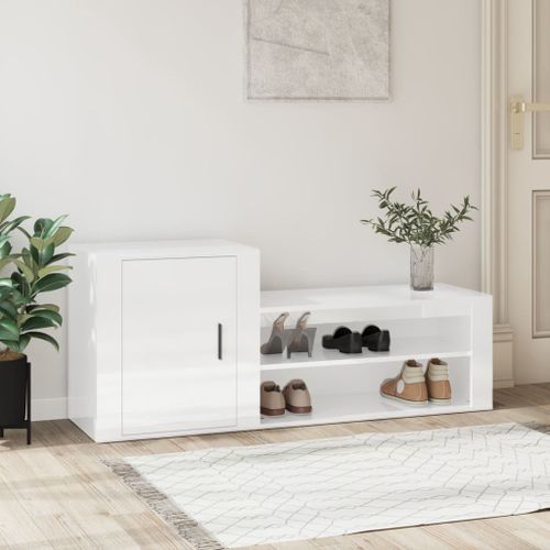 Armoire à chaussure Blanc brillant 130x35x54 cm Bois ingénierie - Photo n°2; ?>