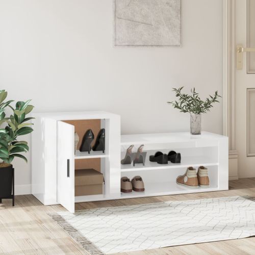 Armoire à chaussure Blanc brillant 130x35x54 cm Bois ingénierie - Photo n°3; ?>