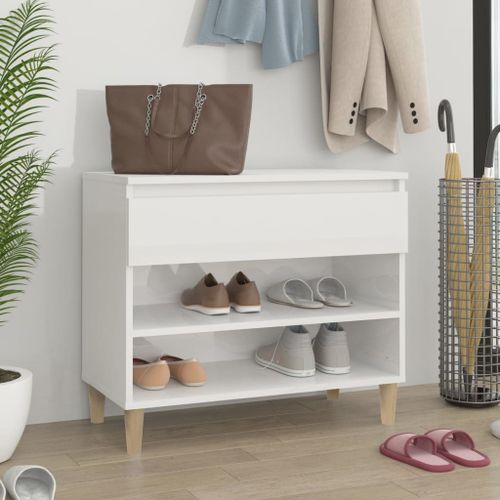 Armoire à chaussure Blanc brillant 70x36x60 cm Bois ingénierie - Photo n°2; ?>