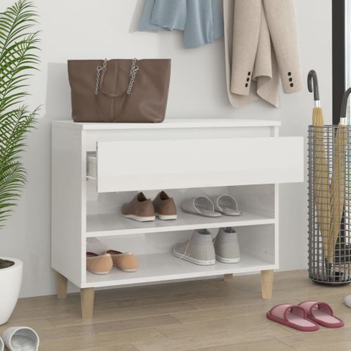 Armoire à chaussure Blanc brillant 70x36x60 cm Bois ingénierie - Photo n°3; ?>