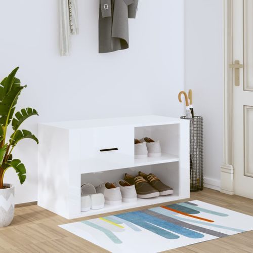 Armoire à chaussure Blanc brillant 80x35x45 cm Bois ingénierie - Photo n°2; ?>