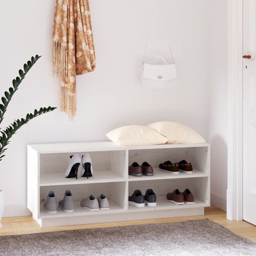 Armoire à chaussures Blanc 110x34x45 cm Bois de pin massif - Photo n°2; ?>