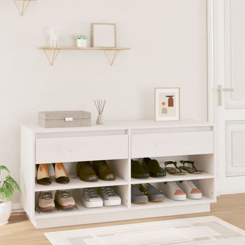 Armoire à chaussures Blanc 110x34x52 cm Bois de pin massif - Photo n°2; ?>