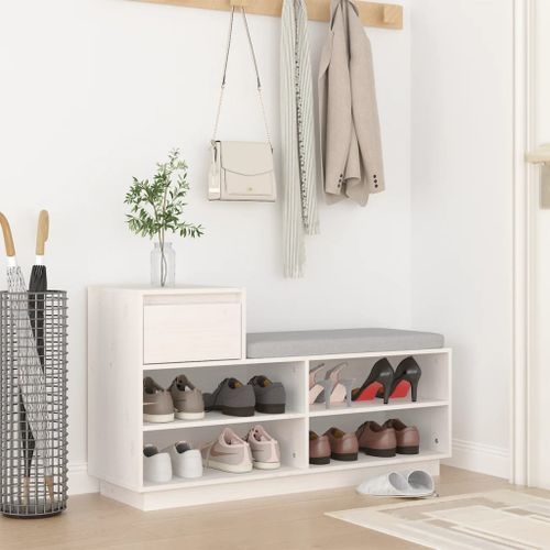 Armoire à chaussures Blanc 110x34x61 cm Bois de pin massif - Photo n°2; ?>