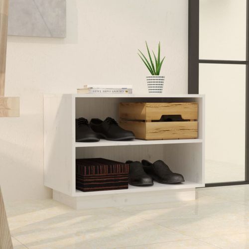 Armoire à chaussures Blanc 60x34x45 cm Bois de pin massif - Photo n°3; ?>