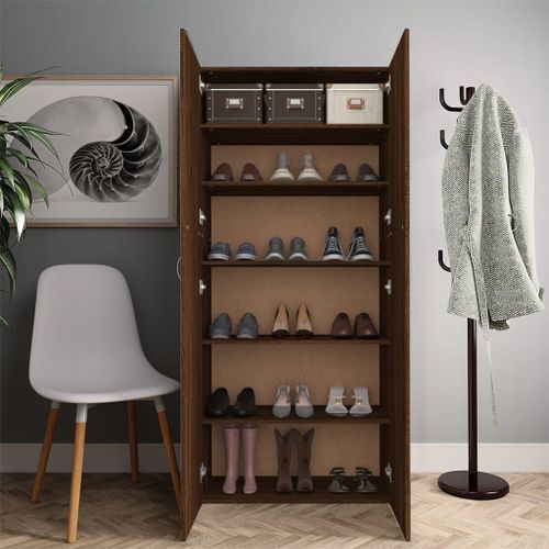 Armoire à chaussures Chêne marron 80x35,5x180cm Bois ingénierie - Photo n°3; ?>