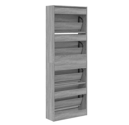 Armoire à chaussures en bois Livio L 60 x H 163 cm – 4 portes rabattables - Photo n°3; ?>