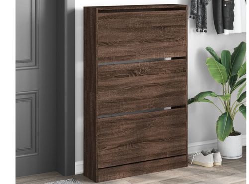 Armoire à chaussures en bois Livio L 80 x H 125 cm – 3 portes rabattables - Photo n°3; ?>