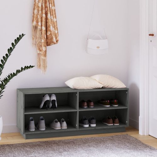 Armoire à chaussures Gris 110x34x45 cm Bois de pin massif - Photo n°2; ?>