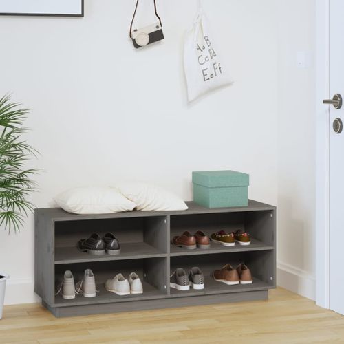 Armoire à chaussures Gris 110x34x45 cm Bois de pin massif - Photo n°3; ?>