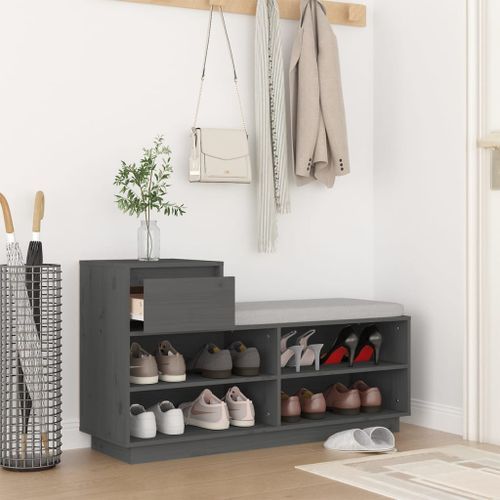 Armoire à chaussures Gris 110x34x61 cm Bois de pin massif - Photo n°3; ?>