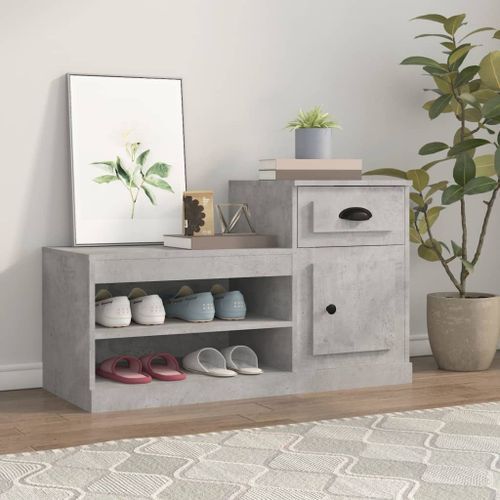 Armoire à chaussures gris béton 100x42x60 cm bois d'ingénierie - Photo n°2; ?>