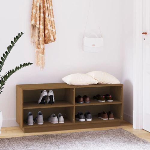 Armoire à chaussures Marron miel 110x34x45cm Bois de pin massif - Photo n°2; ?>