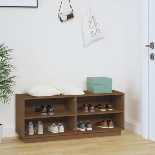 Armoire à chaussures Marron miel 110x34x45cm Bois de pin massif - Photo n°3; ?>