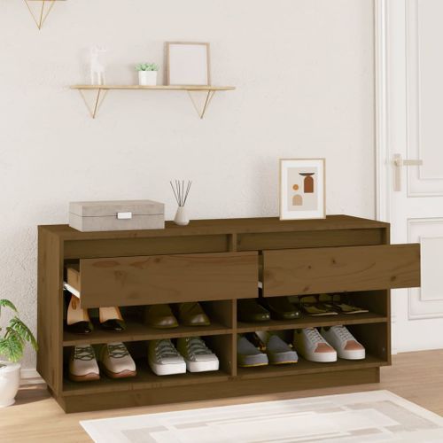 Armoire à chaussures Marron miel 110x34x52cm Bois de pin massif - Photo n°3; ?>