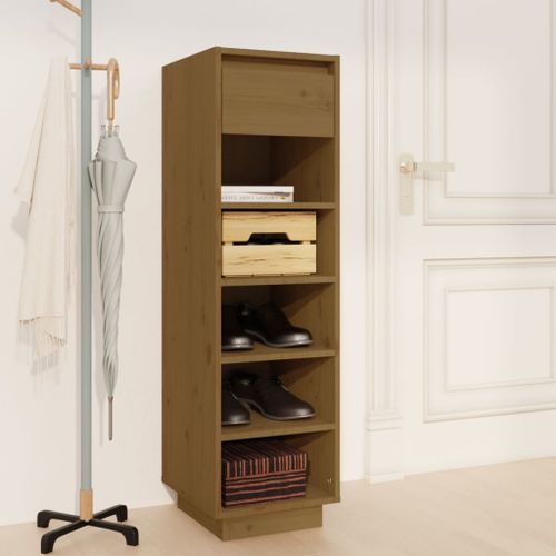 Armoire à chaussures marron miel 30x34x105cm bois de pin massif - Photo n°2; ?>